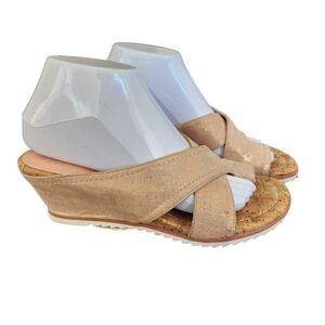 Donald Pliner Women's Candice Blush Metallic Cork Wedge Sandals Size 8 Resort